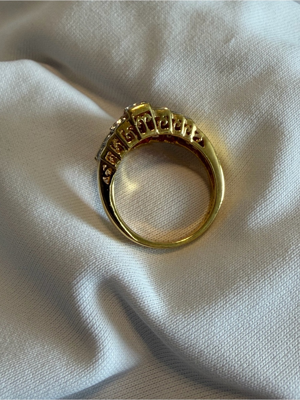 Vintage Sterling/Gold Ring multi color emerald cut gemstones with diamond accent - Picture 3 of 4
